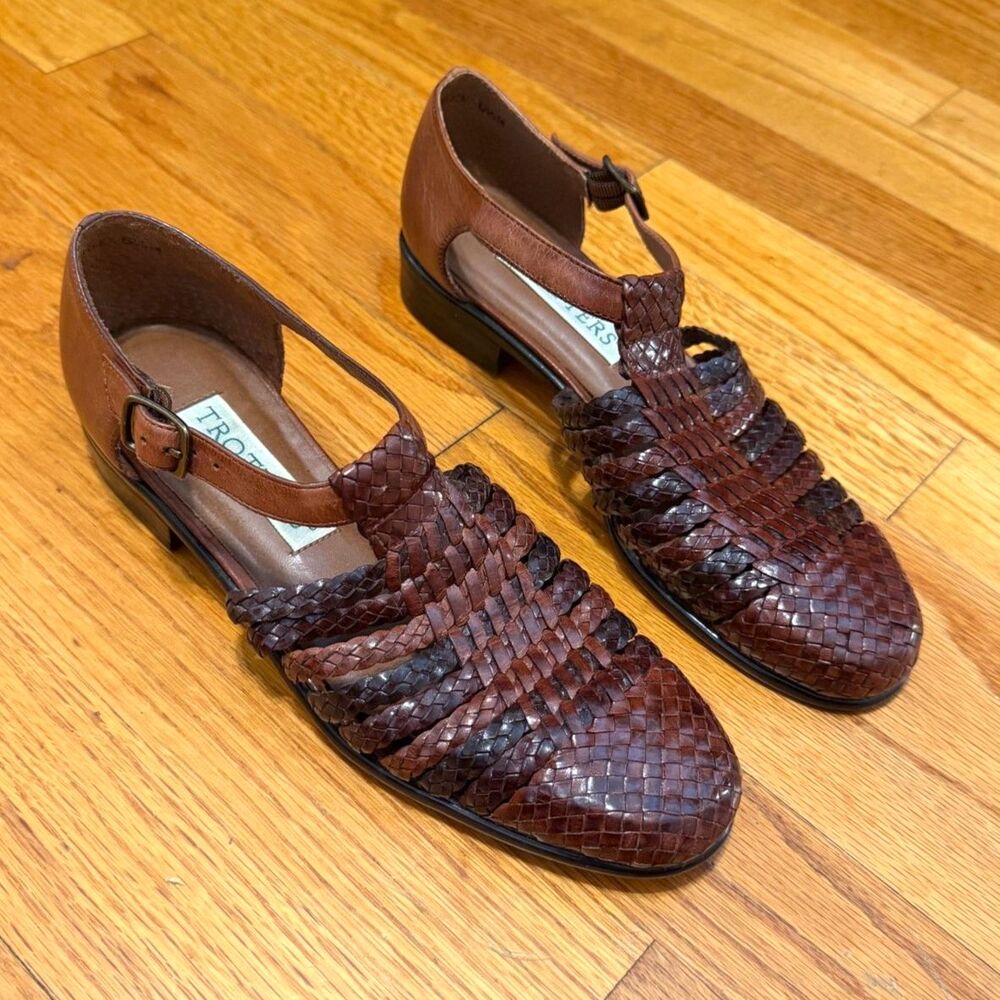 Vintage Trotters Woven Leather Sandals 90s Fisherman Huarache Boho Brazil 6.5
